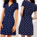 Loft  Dress Navy Feathers V-Neck Short Sleeves 8 Pockets New Photo 1