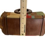 Fossil Multi Colored Striped Leather Trim Wood Handle Satchel Purse Photo 12