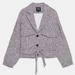 ZARA TWEED PLEATS SHOULDERS JACKET W/ POCKETS & BELT PINK SIZE L NWT Photo 9