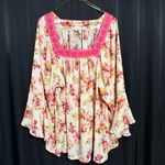 The Pioneer Woman Laced Square Neck Flutter Sleeve Floral Pink Blouse size 2X White Photo 0