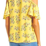 Max Studio NWT floral print top  ruffle sleeve bright yellow top spring summer Photo 7
