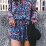 American Eagle Boho Floral Long Sleeve Romper Pockets Keyhole Photo 0