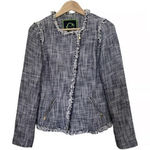 C. Wonder Asymmetric Navy & White Tweed Fringe Jacket Blazer Size: 4 Black Photo 0