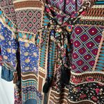 American Eagle  Short Sleeve Lace Up Patchwork Tassel Tie Top Size Small Boho Photo 3