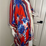 Farm Rio Macaw Red and Blue Geometric duster with Flowing Sleeves. Photo 7