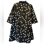 Ming Wang Above-the-Knee Shift Dress - Ruffle V-Neck Cotton Black Polkadot XXS Photo 5