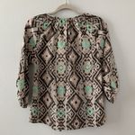 Buckle BKE  Womens Size Small Multicolor Boho Print Tab Sleeves Blouse Photo 2