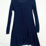 Rebecca Taylor Waffle Knit Leopard Print Blue Long Mini Dress Size Small Photo 0