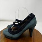 Boden Blue Suede Leather Ribbon Trim Mary Jane Court Heeled Pumps Size 38 US 7‎ Photo 8