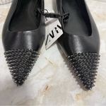 ZARA NWT Black Pointed Toe Leather Flats With Spikes 1507 Size 7 1/2 (38) Photo 2