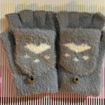 Gray and White Cozy Fingerless Gloves with Paw Print Photo 0