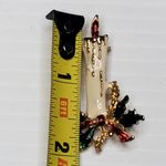 Enamel Christmas Candle Holly 2" Gold Tone Vtg Brooch Pin Holiday Photo 2