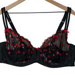 Cacique Black Sheer Heart Embroidery Unlined Balconette Bra Flirty Sexy Mesh 44D Photo 0