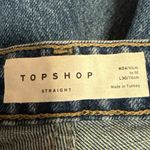 Topshop Women's Blue High Waisted Straight Leg Raw Hem Cropped Denim Jeans Sz 24 Photo 3