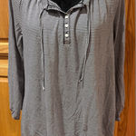 Loft  Stripe Henley Three-Quarter Sleeve Tie Detail Top Black White‎ Size Large Photo 0