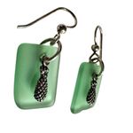 Sterling silver green Sea Glass Pineapple charm dangle earrings Photo 4