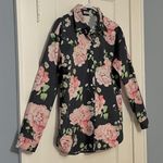 Minan NYC button up shirt blouse size medium floral rose daisy office workwear Blue Photo 2