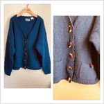 April Cornell Vintage Wool Cardigan Knit Sweater Blue Button Front sz L Size L Photo 1