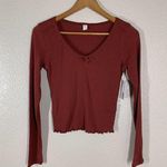 BP Small Lettuce Edge Long Sleeve Top Red Pomegranate NEW Photo 1