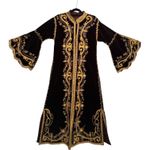 Vintage Moroccan Brown Velvet Kaftan with Gold Embroidery Robe medium Photo 1