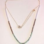 Liz Claiborne Dainty Gold Tone Chain Green Beaded Boho Necklace Photo 0