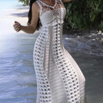 ZARA  Crochet Knit Maxi Dress Sleeveless Ivory Beige Beach Cover Up Medium Photo 0
