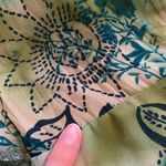 Vintage Green & Black Floral Bell Sleeve Collared Lace Blouse w/Ruffles Blue Size L Photo 3