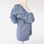 Joe’s Collection One Shoulder Ruffle Gingham Top Blue White Size Small Photo 5