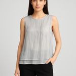 Vince Camuto Double Layer Silver Shimmer Gray Flowy Tank Top MEDIUM Silky Preppy NWOT Photo 0