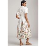 Anthropologie  Exquise The Tobie Button Front Pleated Shirt Dress White Floral Photo 1