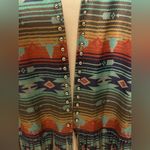 Crazy Train  Southwestern Aztec Print Fringe Duster Length Silver Stud Detail Photo 2