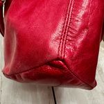 Plinio Visona  Vibrant Pink Leather Shoulder Bag Red Suede Panel Large Hobo Photo 6