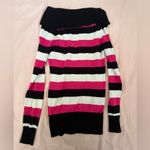 No Boundaries  Y2K Off-the-Shoulder Striped Sweater - Black, Pink, White Photo 4