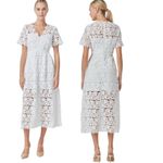 Endless Rose NWT Anthropologie  Lace Short Sleeve Midi Dress White Size S Photo 1
