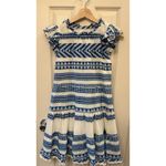 Sail To Sable Geo Stripe Ruffle Neck Dress 100% Cotton Blue White Size XS EUC Photo 2