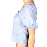 ZARA  light blue, openwork eyelet, embroidered puff-sleeve crop top. Size XL.NWOT Photo 3
