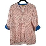 Roberta Roller Rabbit Small 100% Cotton Orange White & Blue Printed VNeck Blouse Photo 0