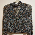Free People All Dolled Up Mesh Long Sleeve Cropped Floral Top Blouse Green Small Photo 7