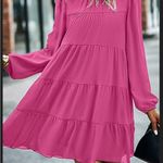 KIRUNDO Long Sleeve Ruffle Mock Neck Tiered Mini Babydoll Dress Pink Size L Photo 4