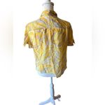 Michael Kors ‎ Yellow White Abstract Pattern Short Sleeve Button Blouse Photo 2