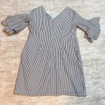 Pappagallo Women’s 12 Gray White Stripe Dress Bell Ruffle Sleeve Resort Office Photo 5