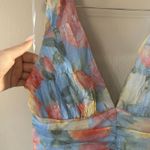 Lulus  Perfectly Divine Blue Floral Tulle Tiered Ruffled Midi Dress Size L NWT Photo 3