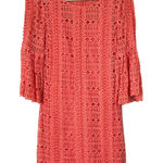 Tracy Reese  New York Coral Pink Beaded Eyelet Dress Size 6 Party Bell Sleeves Photo 0