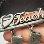 Signed JJ I Love Teaching Pencil With Book Charms Brooch Pin Jonette Jewelry Silver Photo 11