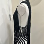 Daytrip  VTG Y2K Black Macramé Fringe Vest Cardigan Boho Festival Hippie Retro Photo 3