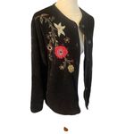 White Stag  Vintage Embroidered Chenelle Long Sleeve Black Button Down Shacket Si Photo 3