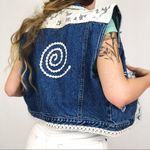 Vintage Embellished Cropped Denim Vest | Size M/L Blue Size L Photo 2