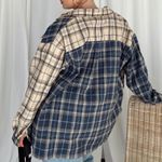 Princess Polly | Oversized Plaid Tan Navy Blue Button Up Shirt Jacket Shacket, 4 Photo 1