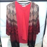 Women’s Ombré Open Front Pleated Textured Bohemian Ombré Print Cardigan Red Size 1X Photo 0