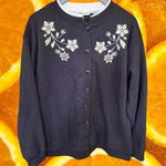 Grandma Chic Bonnie Evans Black Button‎ Sweatshirt with Flower Design Size 2X Photo 0